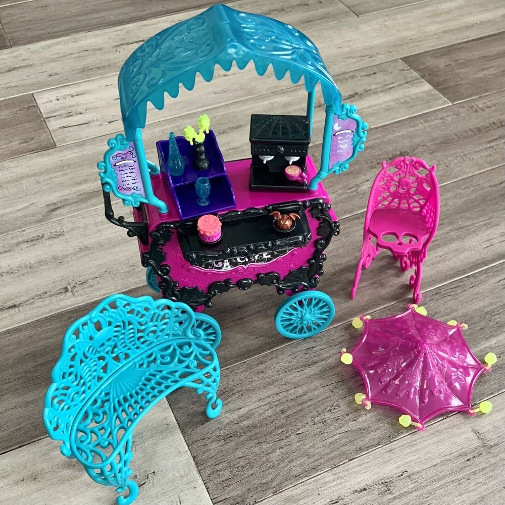 Monster High Doll Frights Camera Action Scaris Cafe Table and Cart Incomplete